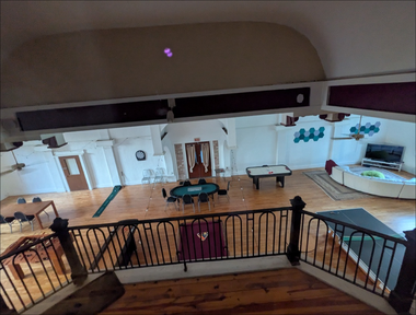 The Cedar Beach Inn Warehouse A view from the top of the stairs looking down on the warehouse of the Cedar Beach in with all of the games.
