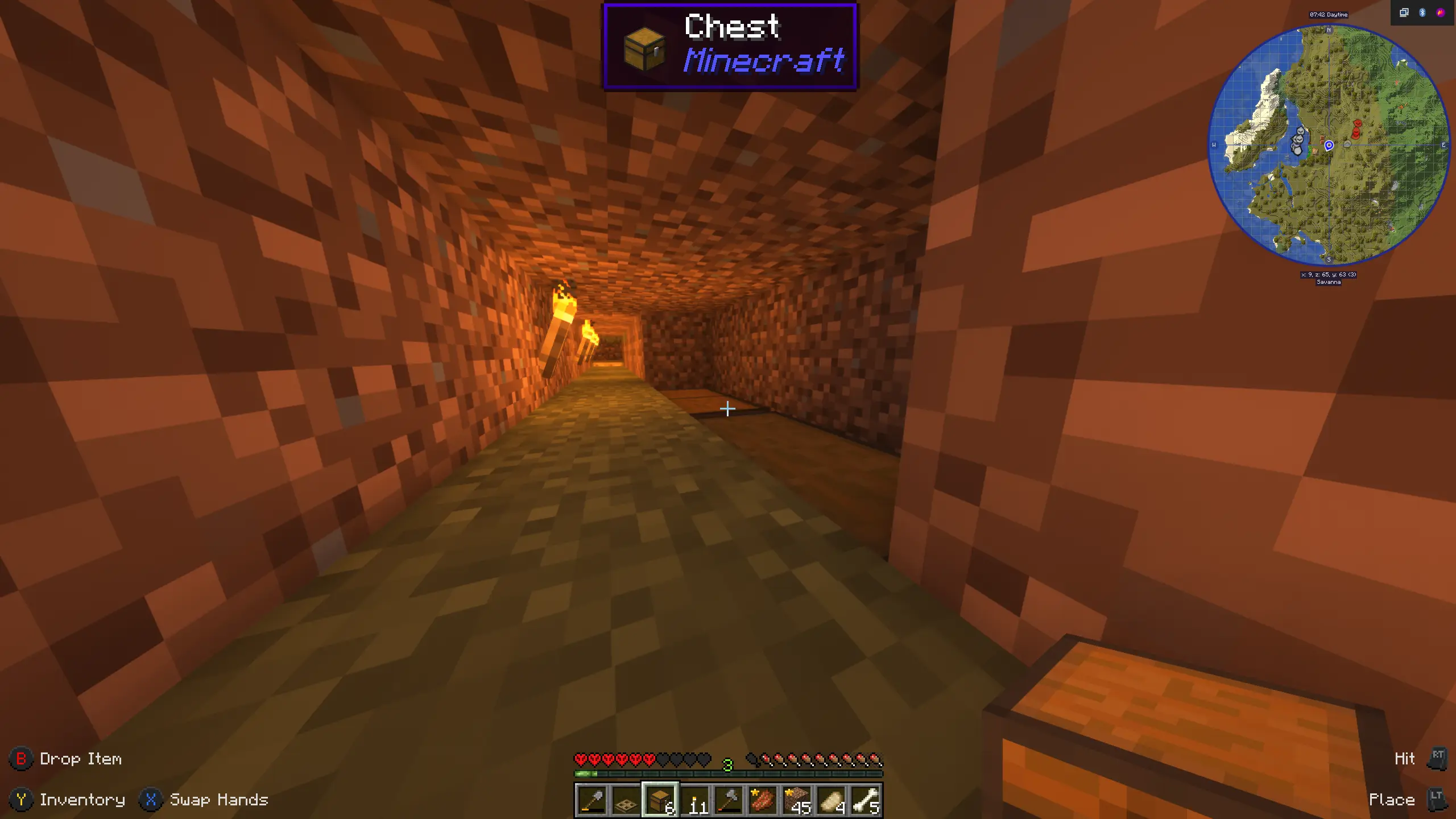 Minecraft Doc Day 10 Secret storage area built as part of a tiny base challenge on Day 9.