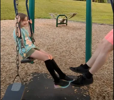 Swingng with Ayla in east peoria While Wyatt was at camp Ayla and I went to the park accross the street and acted super silly, had a blast. This is a shot of…