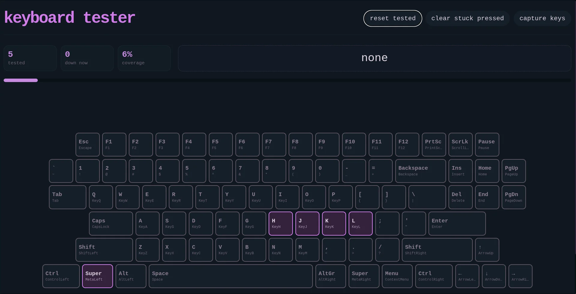 keyboard tester — A keyboard tester that works for me, how I like it